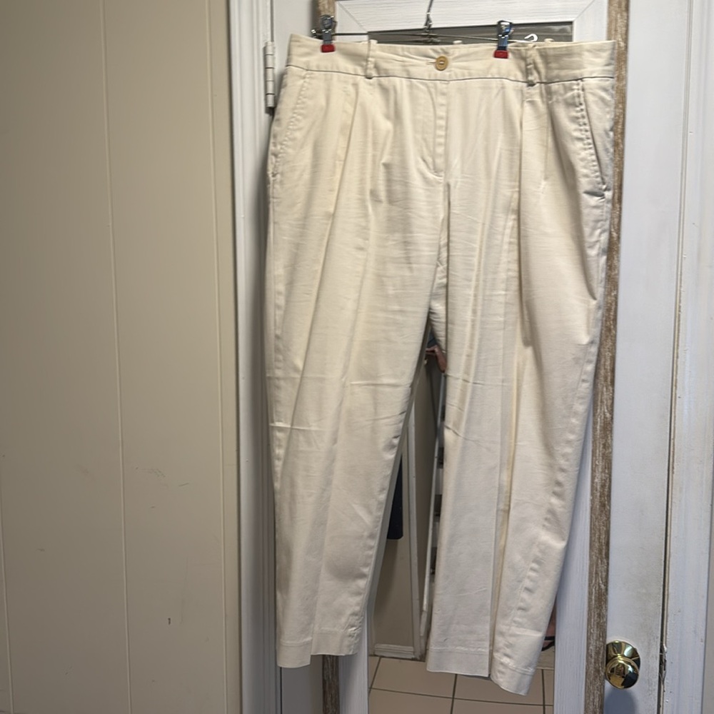 Beige cotton front zip pants Talbots Signature